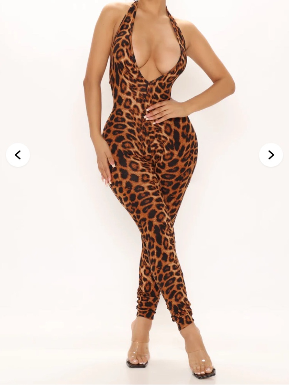 Leopard Print Halter Jumpsuit - Brown
